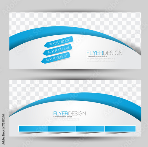 Flyer banner or web header template set. Vector illustration promotion design background. Blue color.