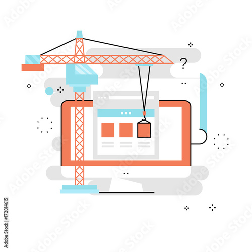 Application development flat line business vector illustration design banner, software API prototyping and testing background. Smartphone interface building process, website coding concept