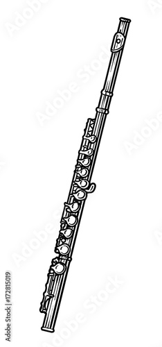 Flute illustration, drawing, engraving, ink, line art, vector