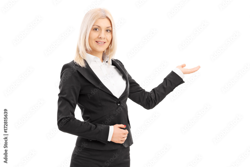 Young businesswoman gesturing with her hand Young businesswoman gesturing with her hand