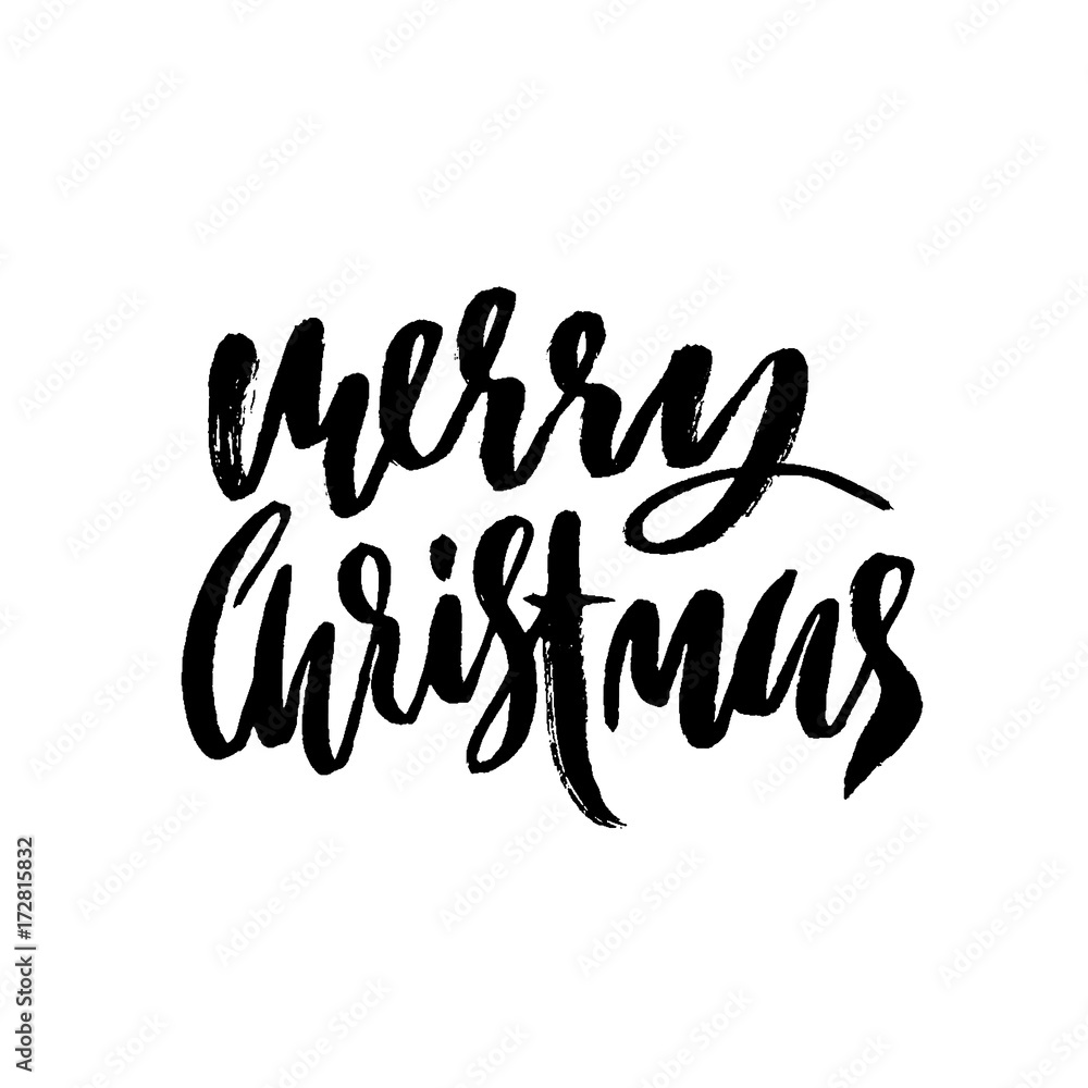 Hand drawn phrase Merry Christmas. Modern dry brush lettering design. Vector typography illustration. Holiday poster. Hand drawn phrase Merry Christmas. Modern dry brush lettering design. Vector typography illustration. Holiday poster.
