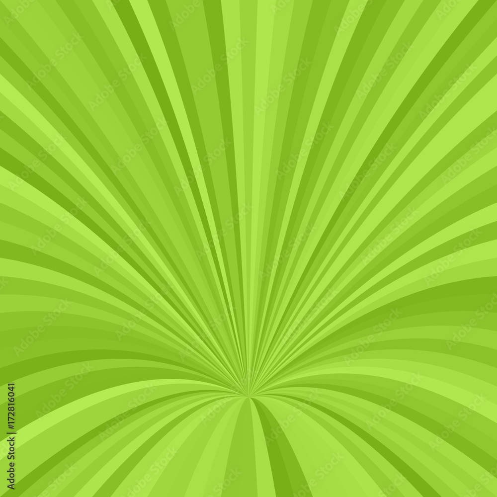 Obraz premium Curved ray burst background - vector graphic design from curved stripes in green tones