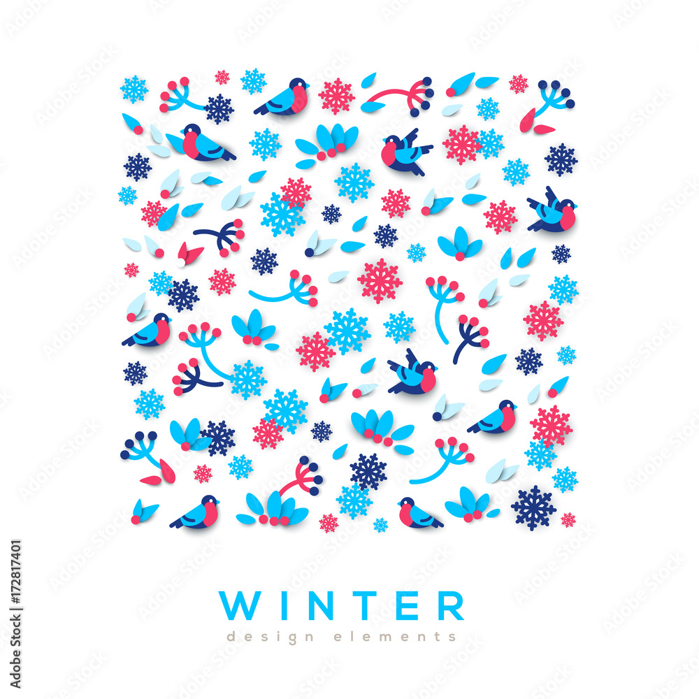 Winter cute paper cut background