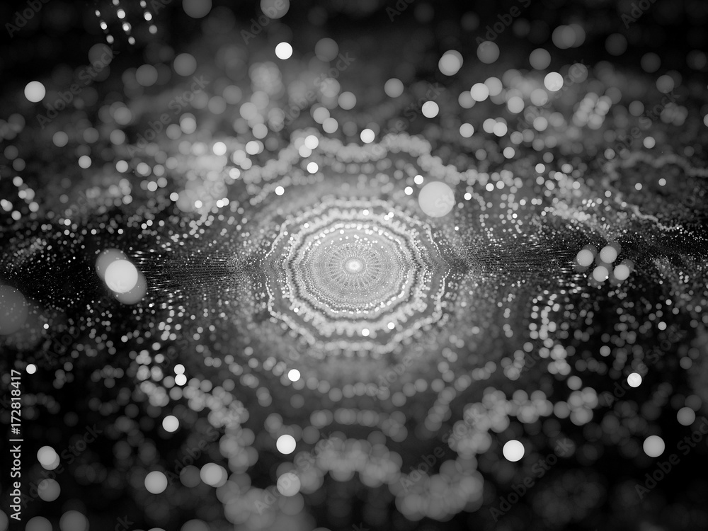 Fototapeta premium Glowing mandala texture in space black and white
