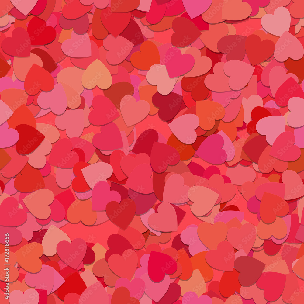 Seamless abstract random heart pattern background - vector graphic from rotated red hearts with shadow effect Seamless abstract random heart pattern background - vector graphic from rotated red hearts with shadow effect