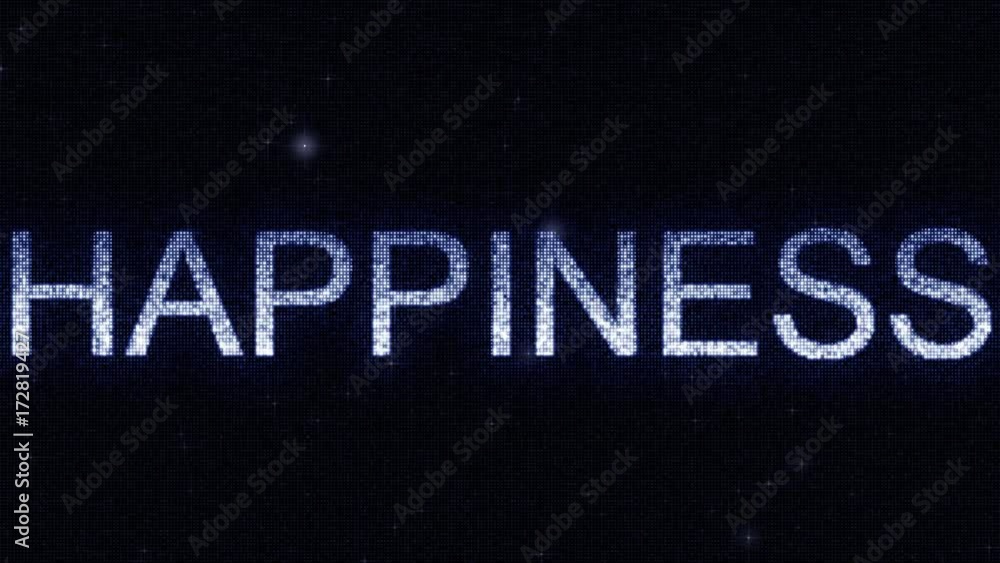 Media screen with glowing white and blue HAPPINESS inscription, loopable motion background Media screen with glowing white and blue HAPPINESS inscription, loopable motion background