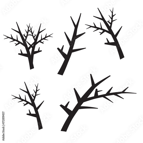Fototapeta Naklejka Na Ścianę i Meble -  Dead tree silhouettes. Dying black scary trees forest vector illustration.