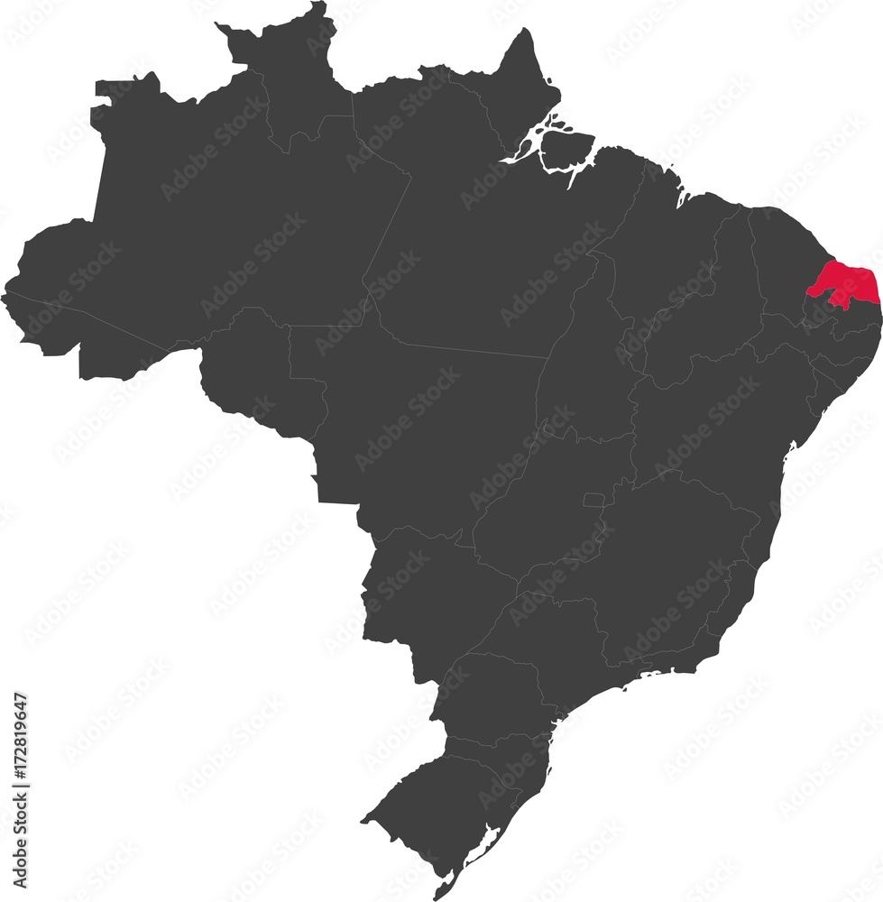 Map of Brazil split into individual states. Highlighted state of Rio Grande do Norte.