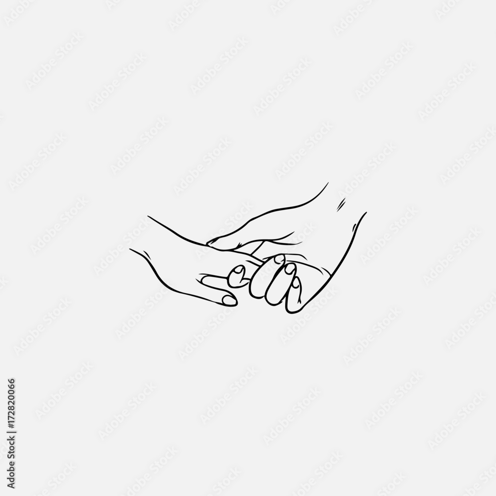 Drawing of holding hands isolated on white background. Symbol of love,  dating, close relationship, intimacy and romance. Hand drawn black and white  vector illustration. Stock Vector | Adobe Stock