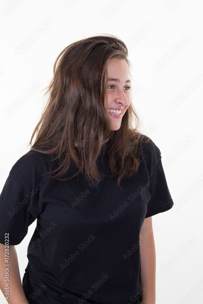 friendly smiling young woman portrait studio shot friendly smiling young woman portrait studio shot