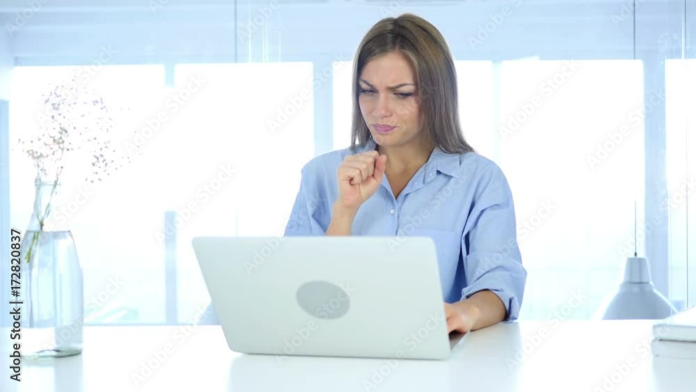 Portrait of Sick Woman Coughing, Throat infection Portrait of Sick Woman Coughing, Throat infection