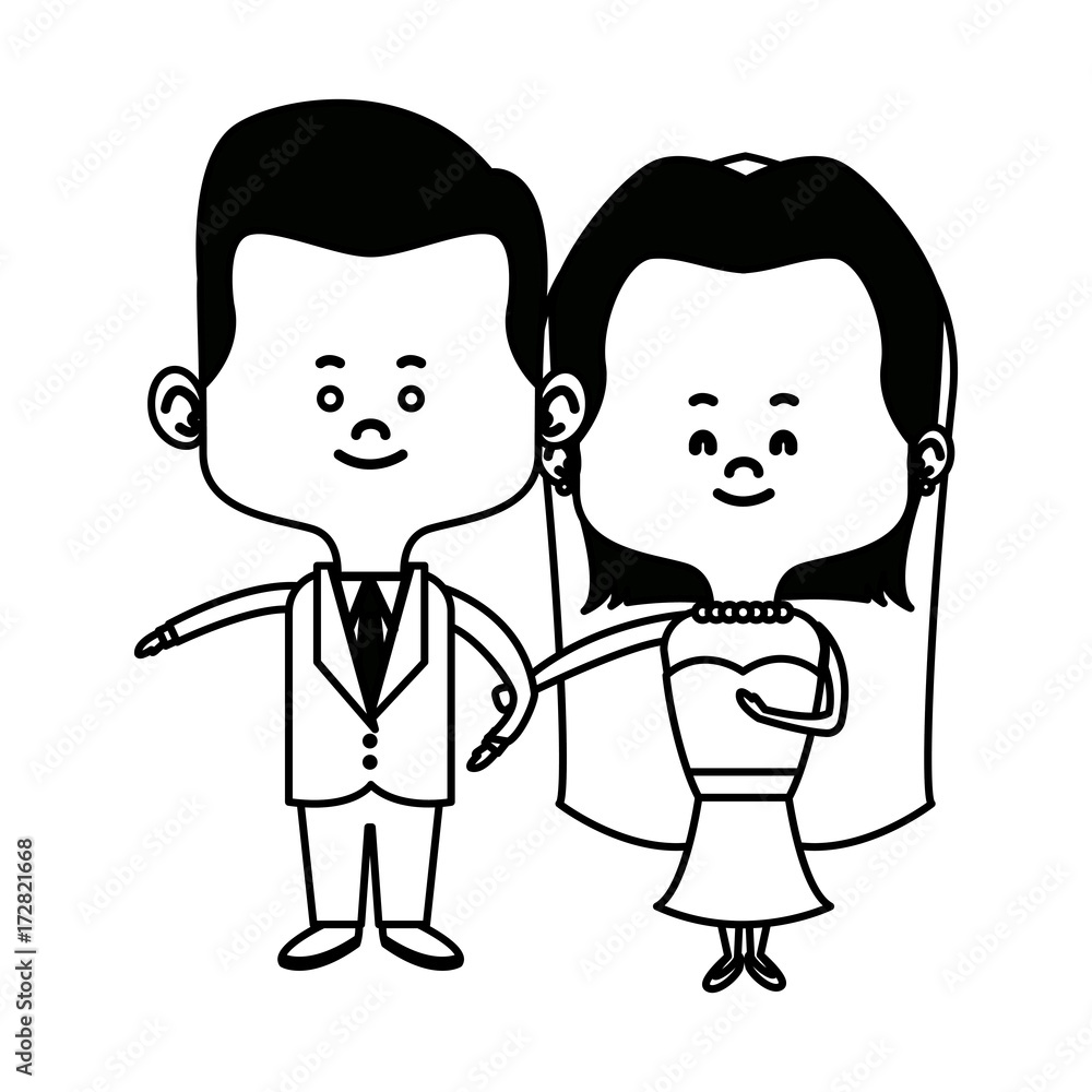 cute couple husband wife in wedding suit happy together vector illustration cute couple husband wife in wedding suit happy together vector illustration
