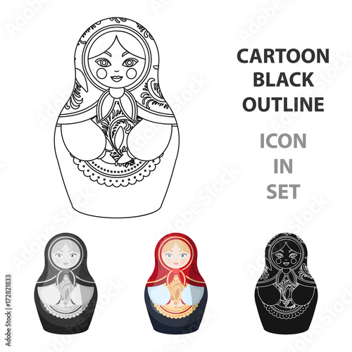 Russian matrioshka icon in cartoon style isolated on white background. Russian country symbol stock vector illustration.