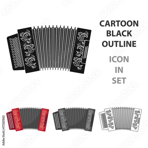 Classical bayan, accordion or harmonic icon in cartoon style isolated on white background. Russian country symbol stock vector illustration.