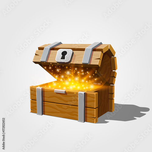 Open chest with gold, on the white background. Vector illustration photo