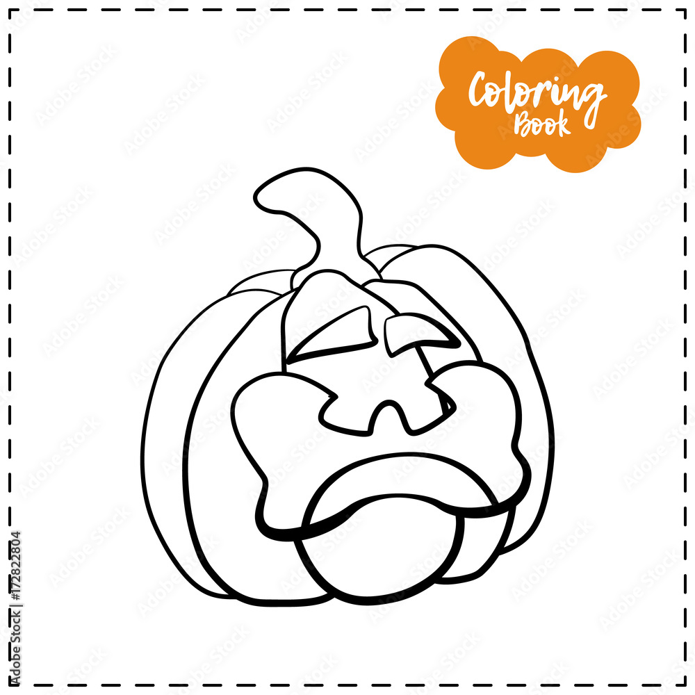 Vector outline illustration of a pumpkin lantern for Halloween with emotion on a white background Vector outline illustration of a pumpkin lantern for Halloween with emotion on a white background