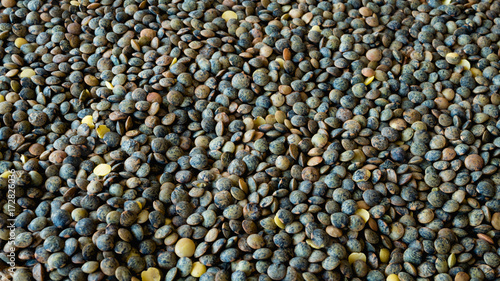 Raw french lentils as food background