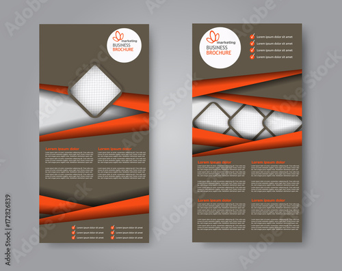 Vector flyer and leaflet design. Set of two side brochure templates. Vertical banners. Brown and orange color. Vector illustration.