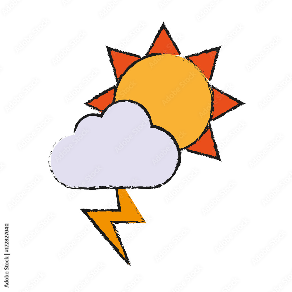 sun with cloud and thunder icon over white background vector illustration sun with cloud and thunder icon over white background vector illustration