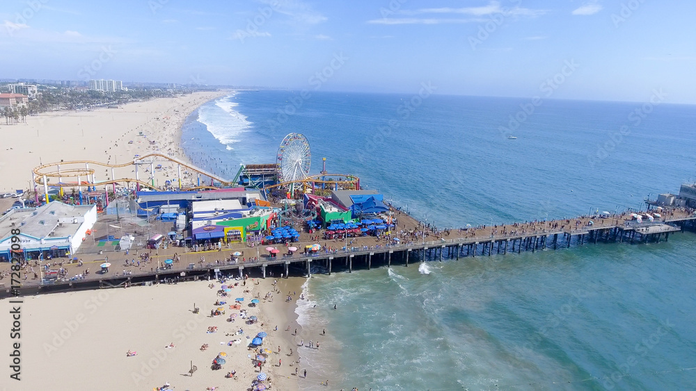 SANTA MONICA, CA - AUGUST 2ND, 2017: Santa Monica Pier from high viewpoint. This is a major attraction in Los Angeles area