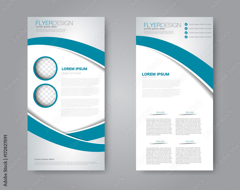 Vector flyer and leaflet design. Set of two side brochure templates. Vertical banners. Blue color. Vector illustration.