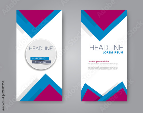 Vector flyer and leaflet design. Set of two side brochure templates. Vertical banners. Pink and blue color. Vector illustration. © Natalie Adams