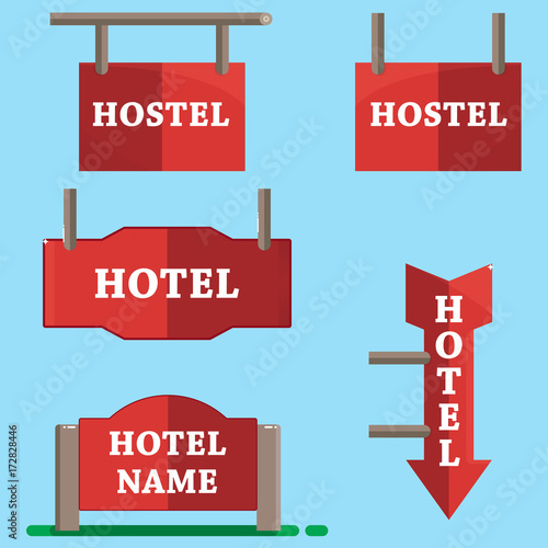 Hotel signboard icons set,flat style