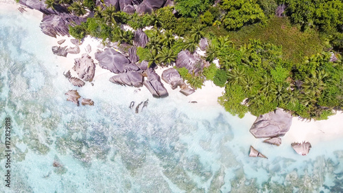 Schilderij op canvas Overhead view of Anse Source D'argent in La Digue - Seychelles Islands