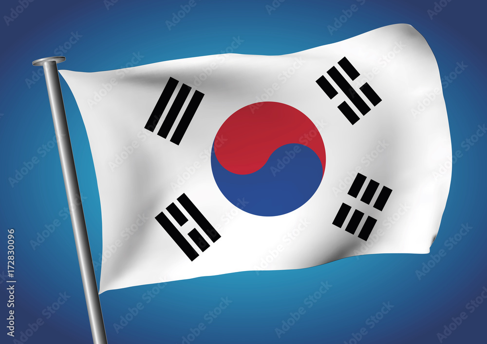 South Korea flag waving on the sky vector South Korea flag waving on the sky vector