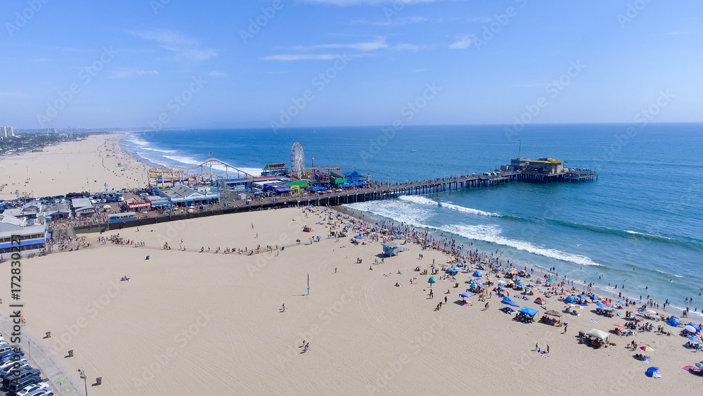 Santa Monica pier and parking from high viewpoint