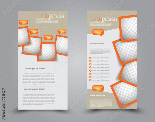 Skinny flyer or leaflet design. Set of two side brochure template or banner.  Vector illustration. Orange color.