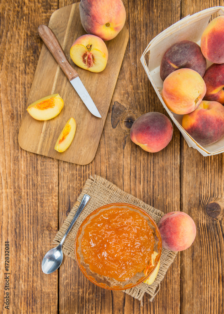 Portion of Peach Jam, selective focus Portion of Peach Jam, selective focus