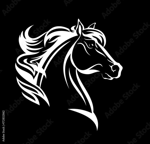 horse profile design - white head against black background vector illustration