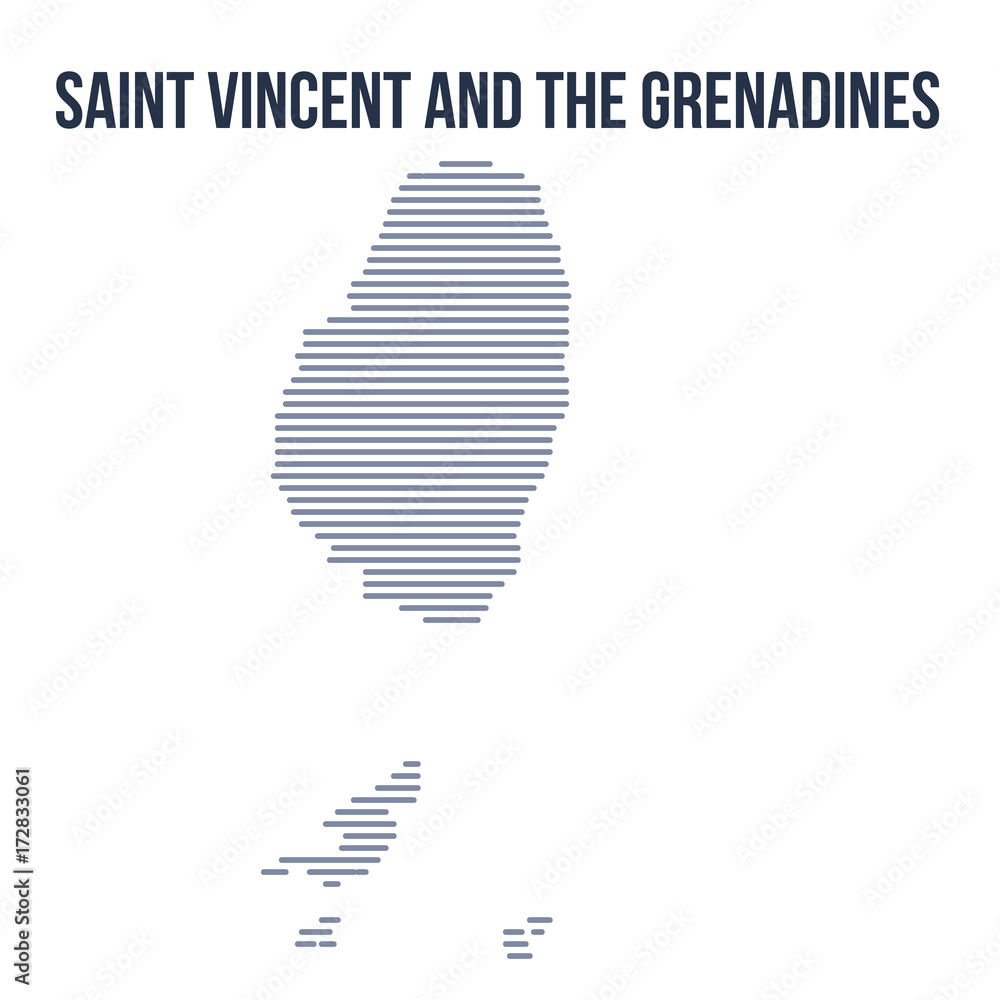 Vector abstract hatched map of Saint Vincent and the Grenadines with horizontal lines isolated on a white background. Vector abstract hatched map of Saint Vincent and the Grenadines with horizontal lines isolated on a white background.