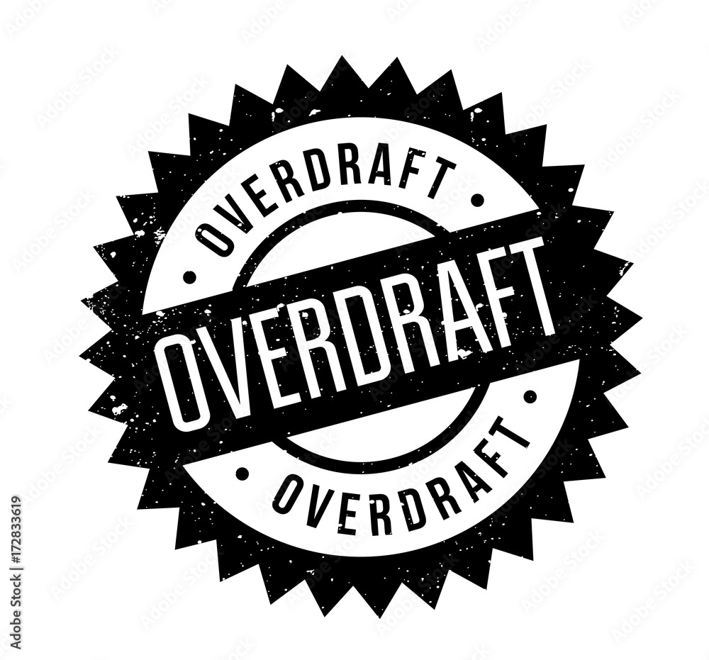 Overdraft rubber stamp. Grunge design with dust scratches. Effects can be easily removed for a clean, crisp look. Color is easily changed.