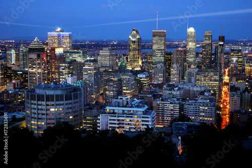 View of the city of Montreal,Quebec at dusk.