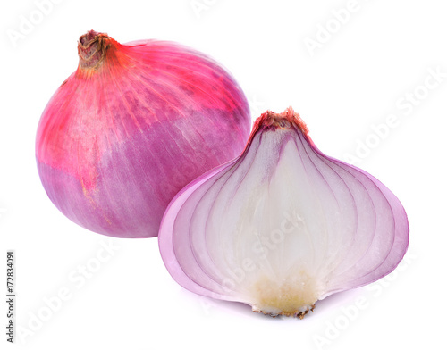 Fresh red onion on a white background.