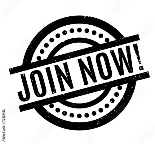 Join Now rubber stamp. Grunge design with dust scratches. Effects can be easily removed for a clean, crisp look. Color is easily changed.