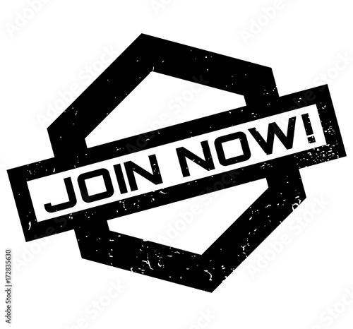 Join Now rubber stamp. Grunge design with dust scratches. Effects can be easily removed for a clean, crisp look. Color is easily changed.
