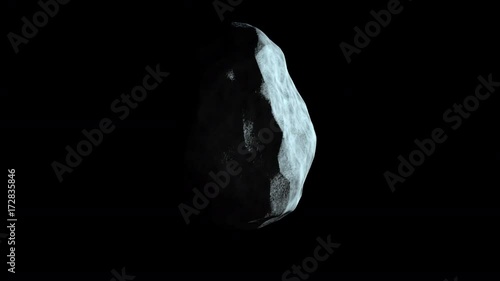 3D rendered Animation of Asteroid floating in space	with orbiting rocks.
 photo