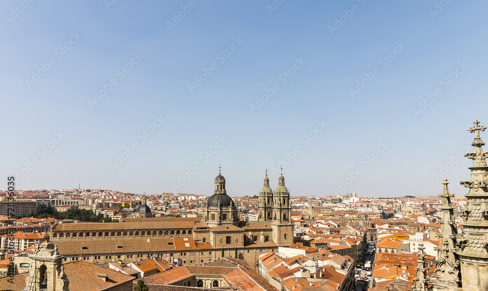 Aerial view of Salamanca from roof of new Cathedral, with Salamanca University, Community of Castile and León, Spain.  Declared a World Heritage Site in 1988