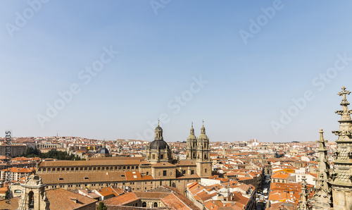Aerial view of Salamanca from roof of new Cathedral, with Salamanca University, Community of Castile and León, Spain. Declared a World Heritage Site in 1988