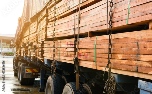 Timber transport truck Park waiting for inspection