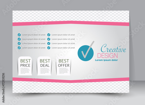 Flyer, brochure, billboard template design landscape orientation for education, presentation, website. Pink and blue color. Editable vector illustration.