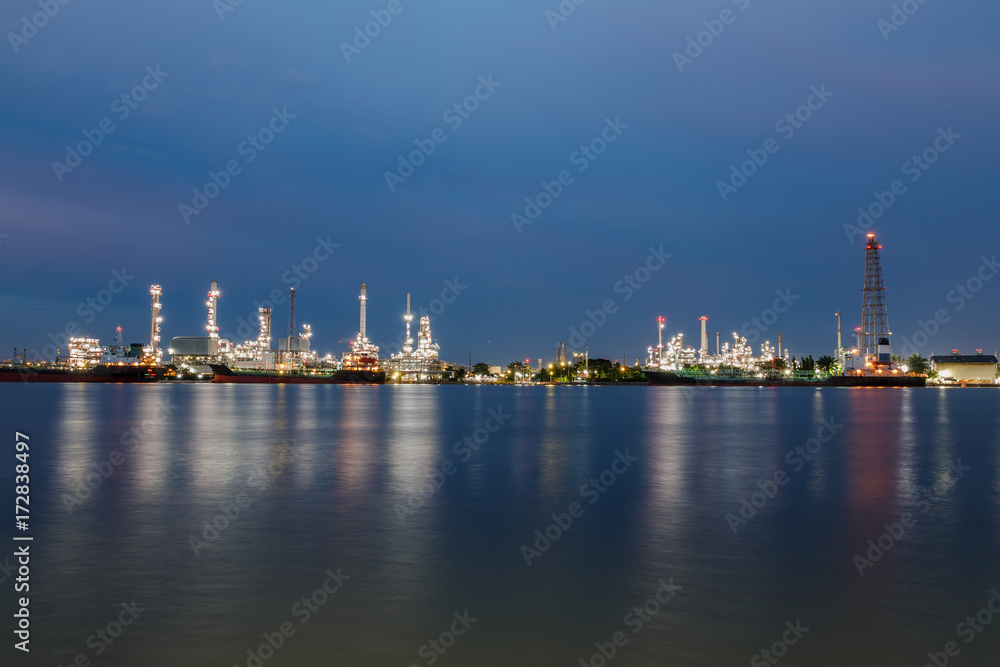 Oil refinery at night with lighting  beautiful in Bangkok Thailand