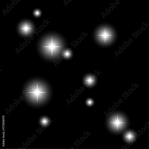 Background with sparkling stars glittering on a dark sky in the night. Vector illustration.
