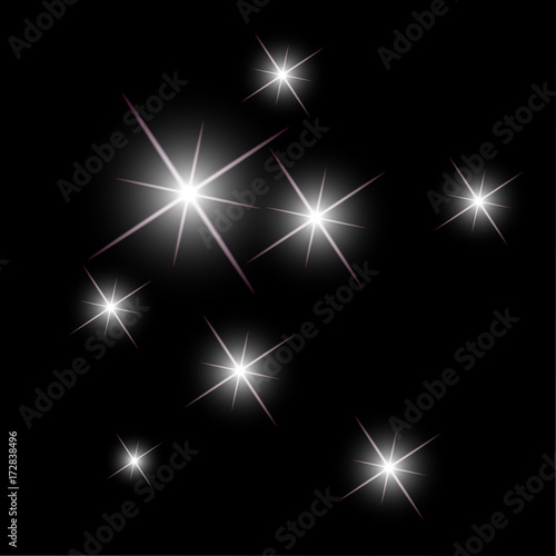 Background with sparkling stars glittering on a dark sky in the night. Vector illustration.