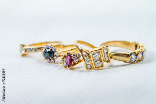 Jewelry such as gemstone and diamond ring on white isolated background