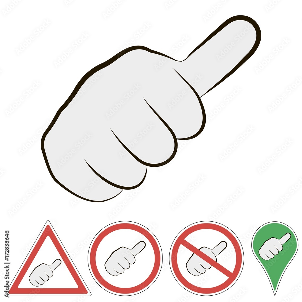 sign of hitchhiking hand with finger to the top, vector sign of a passing car fist with  finger to the top. - obrazy, fototapety, plakaty 