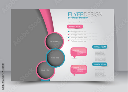 Flyer, brochure, billboard template design landscape orientation for education, presentation, website. Pink and blue color. Editable vector illustration.